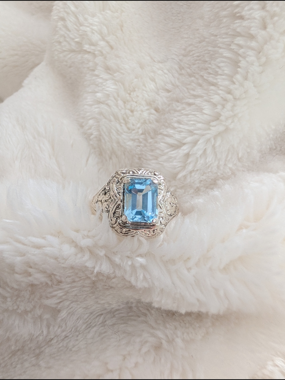 Sterling Silver Blue Topaz Statement Ring - Elegant Vintage Style